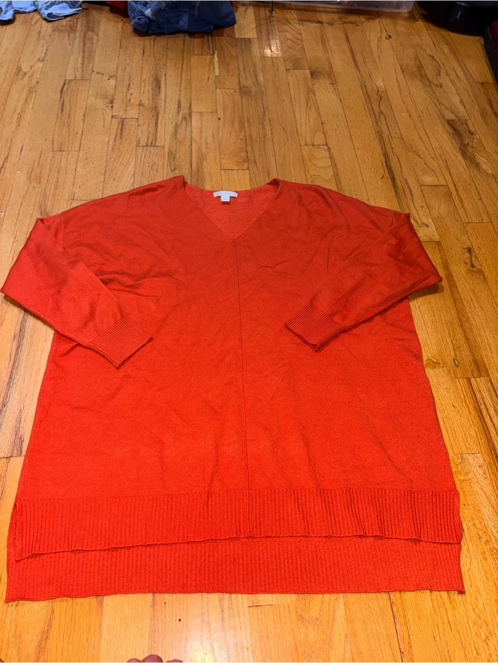 Cato Women’s Large Red Orange V-Neck High-Low Tunic Sweater
